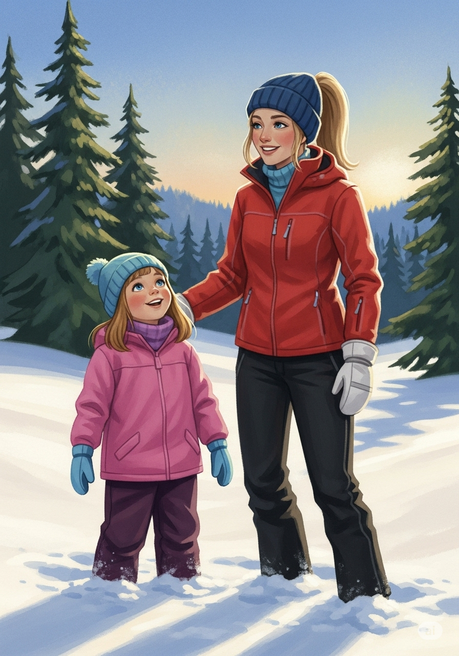 Copertina illustrata del libro per bambini: Lea con gli sci sulla neve